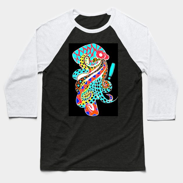 octopus kraken in sweet magical glitch in ecopop pattern mandala Baseball T-Shirt by jorge_lebeau